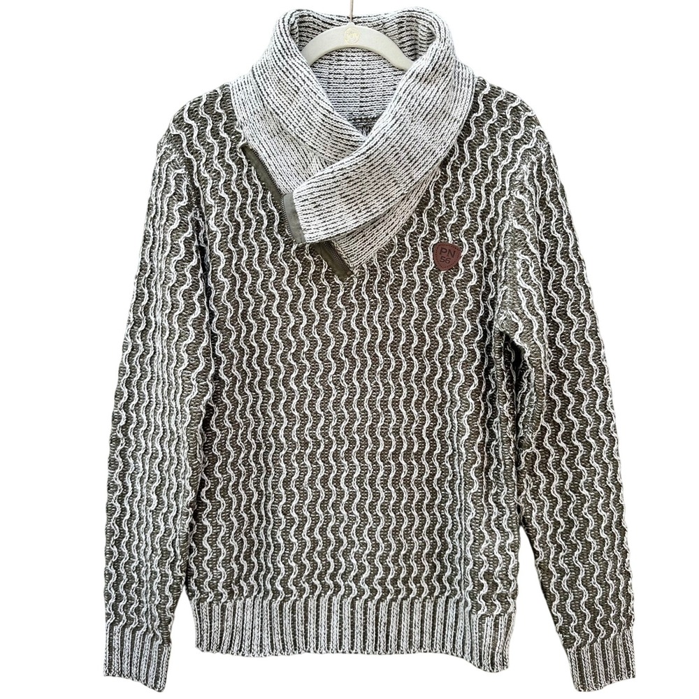 Parish Nation 56 Outdoors Mens Med Knit Sweater Shawl Collar Olive Green Cream